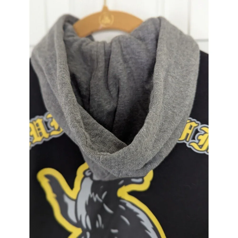 Harry Potter Hufflepuff Varsity Jacket Unisex Small Hooded Black Yellow Pockets